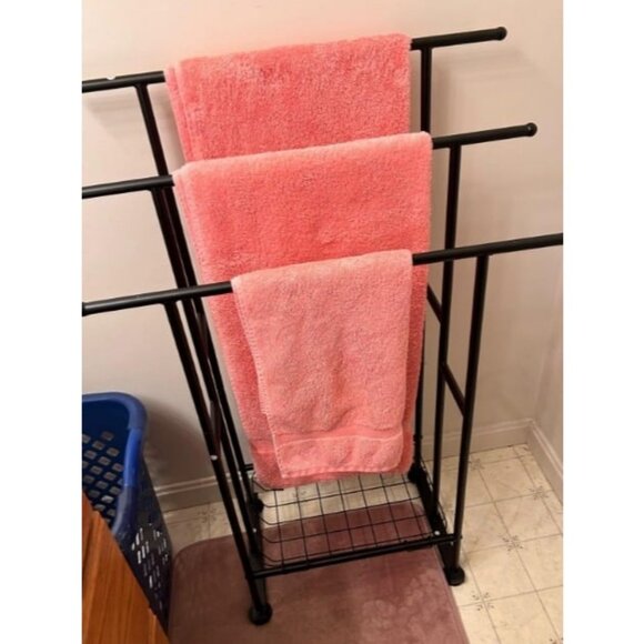 40" H Free Standing Towel Rack, 3 Tier Alloy Steel Stand with Basket - Picture 2 of 2